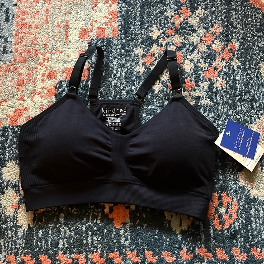 NEW Kindred Bravely black hands-free pumping nursing sports bra small regular